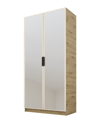 Szafa Cynthia 2D 100 cm 2 Lustra - Mink Beż / Dąb Artisan
