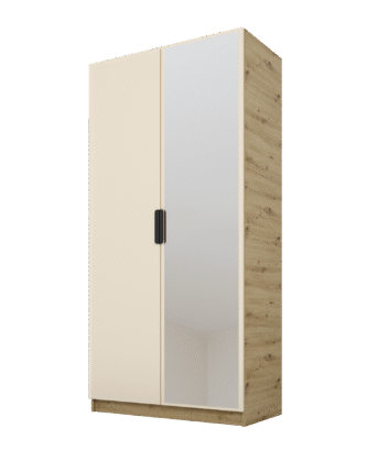 Szafa Cynthia 2D 100 cm 1 Lustro - Mink Beż / Dąb Artisan