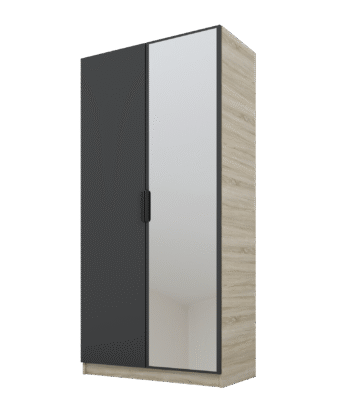 Szafa Cynthia 2D 100 cm 1 Lustro - Grafit / Dąb Sonoma