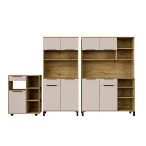 Bufet Zestaw Kuchenny Solea Kaszmir 120 cm, 80 cm + Wózek 70 cm + Blaty