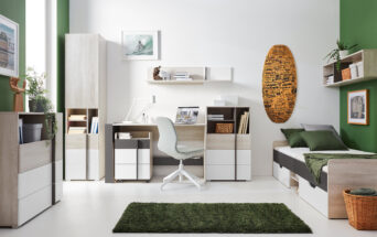 Zestaw mebli młodzieżowych Remo - Dąb Wilton Biały / Biały Lux / Antracyt