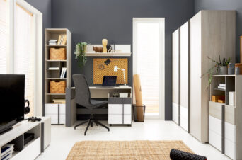 Zestaw mebli młodzieżowych Remo - Dąb Wilton Biały / Biały Lux / Antracyt