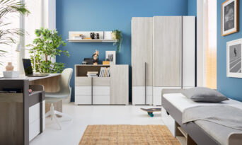 Zestaw mebli młodzieżowych Remo - Dąb Wilton Biały / Biały Lux / Antracyt