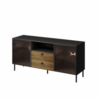 Komoda przeszklona z szufladami Kiss K-KOM1 - Palony Orzech