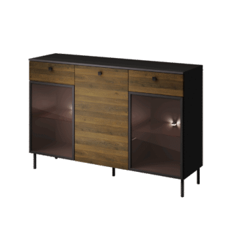 Komoda przeszklona z szufladami Kiss K-KOM2 - Palony Orzech