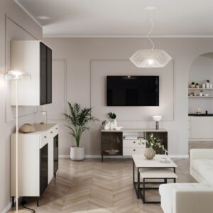 Zestaw mebli do salonu w stylu loftowym Kiss z oświetleniem - Elegancki Kaszmir