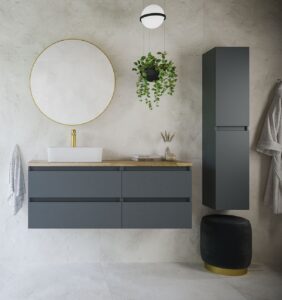 Meble łazienkowe Arco z blatem, umywalką i lustrem -Grafit