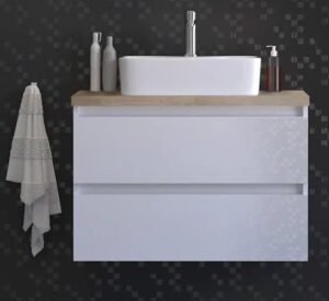 Szafka podumywalkowa 80cm Arco z blatem i umywalką - Biały Połysk