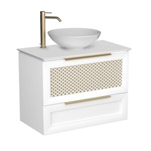 Szafka podumywalkowa 80cm Chic z umywalką oraz blatem kompaktowym o strukturze kamienia  - Biały Półmat