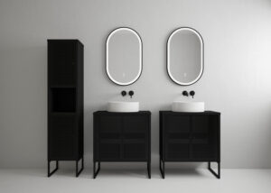 Zestaw mebli łazienkowych Fiora z lustrami i umywalkami - Czarny Metal / Czarny