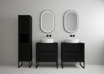 Zestaw mebli łazienkowych Fiora z lustrami i umywalkami - Czarny Metal / Czarny