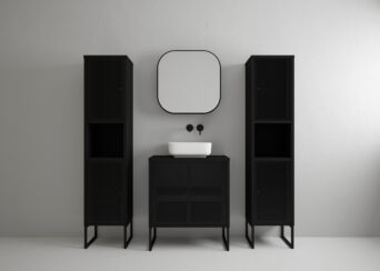 Zestaw mebli łazienkowych Fiora z lustrem i umywalką - Czarny Metal / Czarny