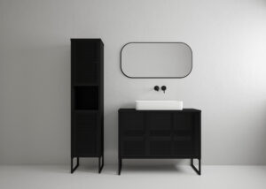 Zestaw mebli łazienkowych Fiora z lustrem i umywalką - Czarny Metal / Czarny