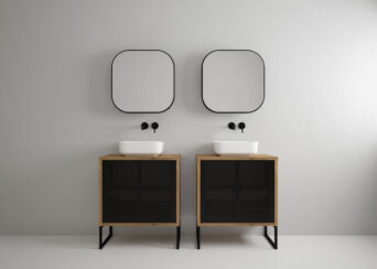 Zestaw mebli łazienkowych Fiora z lustrami i umywalkami - Czarny Metal / Dąb Złoty