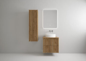 Zestaw mebli łazienkowych Delano z blatem, lustrem oraz umywalką - Dąb Złoty