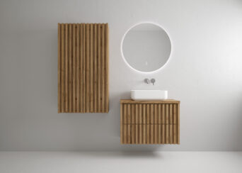 Zestaw mebli łazienkowych Delano z blatem, lustrem oraz umywalką - Dąb Złoty