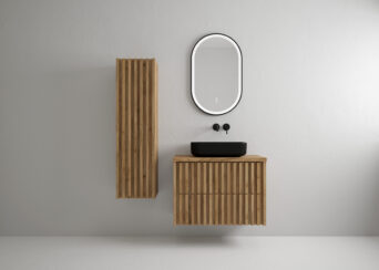Zestaw mebli łazienkowych Delano z blatem, lustrem oraz umywalką - Dąb Złoty