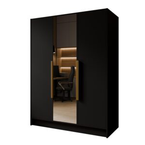 Szafa Lusso 150 cm z lustrem - Czarny / Uchwyty Złote