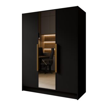 Szafa Lusso 150 cm z lustrem - Czarny / Uchwyty Złote