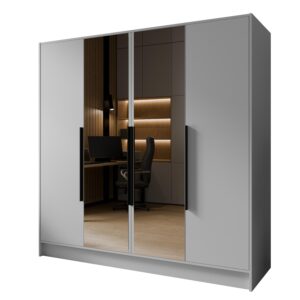 Szafa Lusso 200 cm z lustrami - Biały / Uchwyty Czarne