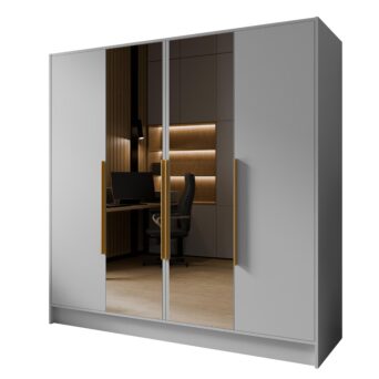 Szafa Lusso 200 cm z lustrami - Biały / Uchwyty Złote