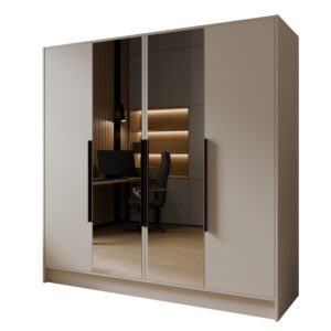 Szafa Lusso 200 cm z lustrami - Kaszmir / Uchwyty Czarne