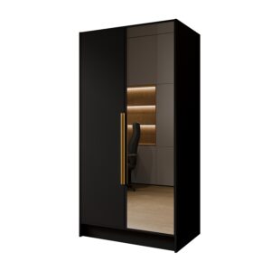 Szafa Lusso 100 cm z lustrem - Czarny / Uchwyty Złote