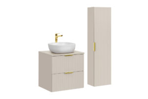 Zestaw meblowy Adel 60 cm z blatem, umywalką nablatową Smile i szafką wysoką - SET-ADC B CASHMERE 60 CM SMILE 40 HIGH CABINET - Kaszmir