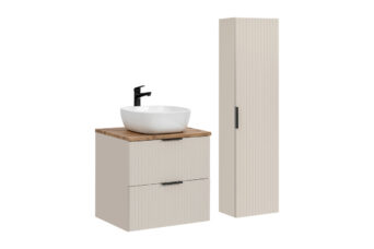 Zestaw meblowy Adel 60 cm z blatem, umywalką nablatową Smile i szafką wysoką - SET-ADC B WOTAN 60 CM SMILE 40 HIGH CABINET - Kaszmir