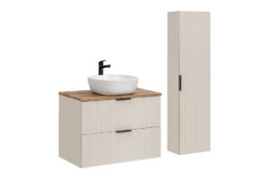 Zestaw meblowy Adel 80 cm z blatem, umywalką nablatową Smile i szafką wysoką - SET-ADC B WOTAN 80 CM SMILE 40 HIGH CABINET - Kaszmir