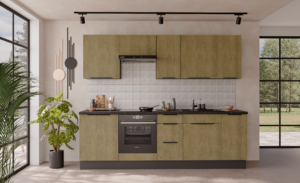 Meble Kuchenne Dąb Cremona/Antracyt Regulowane Nóżki Zestaw 260 cm