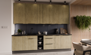 Meble Kuchenne Dąb Cremona/Antracyt Regulowane Nóżki Zestaw 300 cm