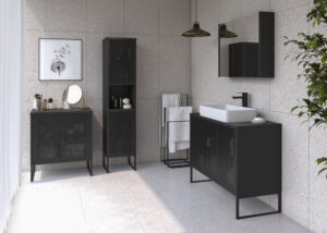 Zestaw mebli łazienkowych Fiora z szafką lustrzaną i umywalką - Czarny Metal / Czarny
