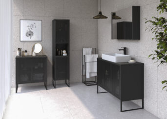 Zestaw mebli łazienkowych Fiora z szafką lustrzaną i umywalką - Czarny Metal / Czarny