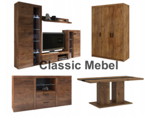 Zestaw Do Salonu Meblościanka Rumba + Szafa Elena 3D + Komoda Rumba + Ława Boston Dąb Lefkas