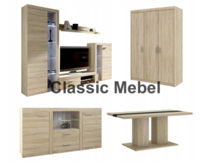 Zestaw Do Salonu Meblościanka Rumba + Szafa Elena 3D + Komoda Rumba + Ława Boston Dąb Sonoma