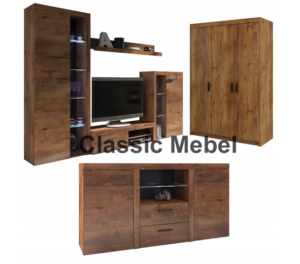 Zestaw Do Salonu Meblościanka Rumba + Szafa Elena 3D + Komoda Rumba Dąb Lefkas