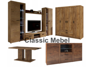 Zestaw Do Salonu Meblościanka Rumba XL + Szafa Elena 4D + Komoda Rumba + Ława Boston Dąb Lefkas