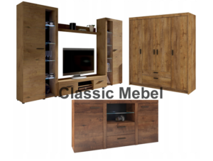 Zestaw Do Salonu Meblościanka Rumba XL + Szafa Elena 4D + Komoda Rumba Dąb Lefkas