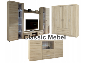 Zestaw Do Salonu Meblościanka Rumba XL + Szafa Elena 4D + Komoda Rumba Dąb Sonoma