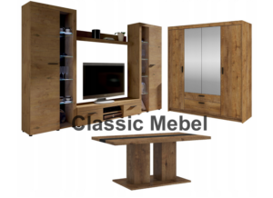 Zestaw Do Salonu Meblościanka Rumba XL + Szafa Elena 4D Lustro + Ława Boston Dąb Lefkas