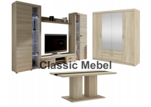 Zestaw Do Salonu Meblościanka Rumba XL + Szafa Elena 4D Lustro + Ława Boston Dąb Sonoma