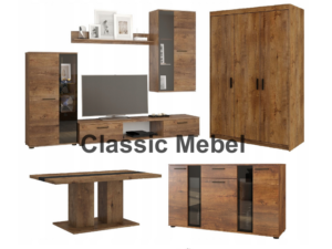 Zestaw Do Salonu Meblościanka Salsa + Szafa Elena 3D + Komoda Salsa + Ława Boston Dąb Lefkas