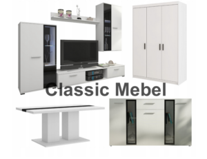 Zestaw Do Salonu Meblościanka Salsa + Szafa Elena 3D + Komoda Salsa + Ława Boston Biały