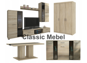 Zestaw Do Salonu Meblościanka Salsa + Szafa Elena 3D + Komoda Salsa + Ława Boston Dąb Sonoma