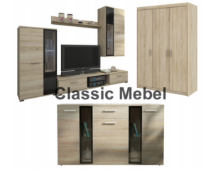 Zestaw Do Salonu Meblościanka Salsa + Szafa Elena 3D + Komoda Salsa Dąb Sonoma