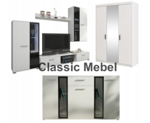 Zestaw Do Salonu Meblościanka Salsa + Szafa Elena 3D Lustro + Komoda Salsa Biały