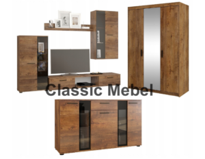 Zestaw Do Salonu Meblościanka Salsa + Szafa Elena 3D Lustro + Komoda Salsa Dąb Lefkas