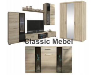 Zestaw Do Salonu Meblościanka Salsa + Szafa Elena 3D Lustro + Komoda Salsa Dąb Sonoma