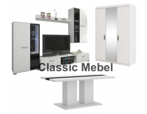 Zestaw Do Salonu Meblościanka Salsa + Szafa Elena 3D Lustro + Ława Boston Biały